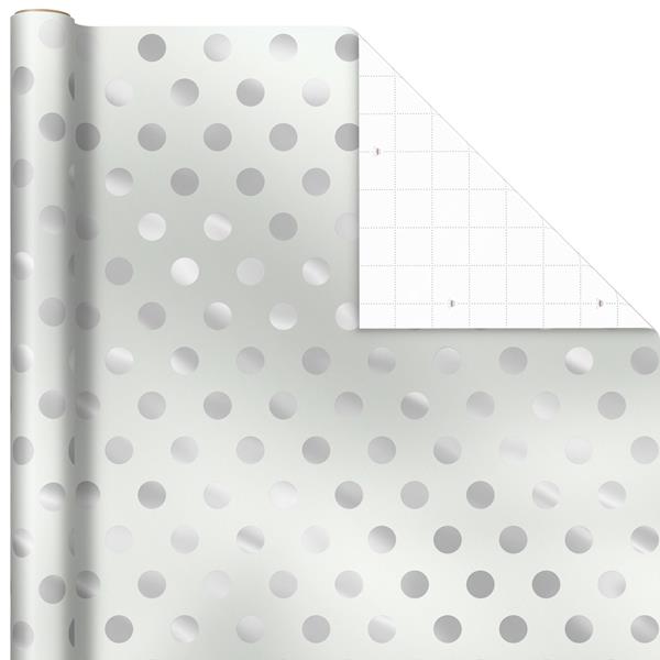 Buy Unique Silver with White Polka Dots Wrapping Paper - 25 Sq Ft