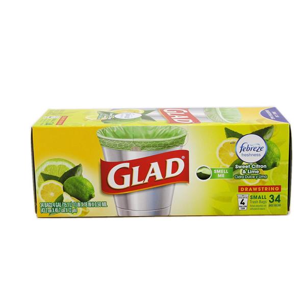 Glad Small Drawstring Trash Bags, Febreze Sweet Citron & Lime, 4 Gallon HyVee Aisles Online