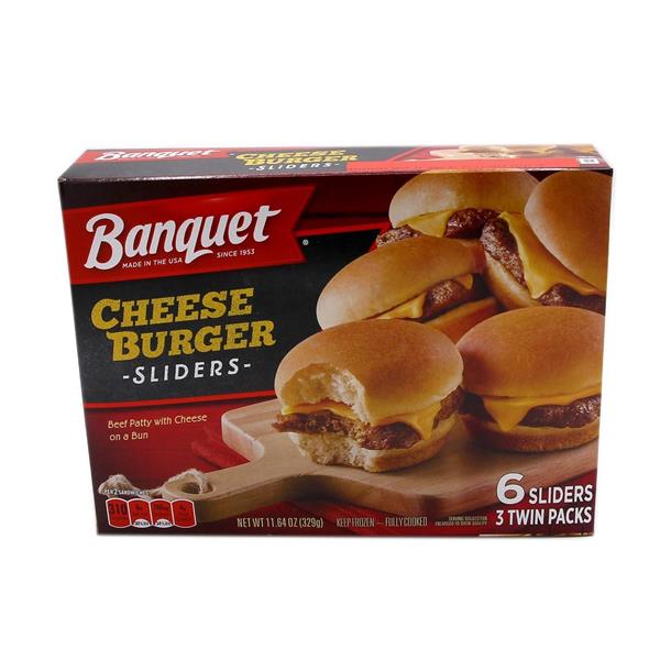 Banquet Cheeseburger Sliders Frozen Snack Twin Pack, 3.9 Ounce bags, 3  Count, Easy Meals