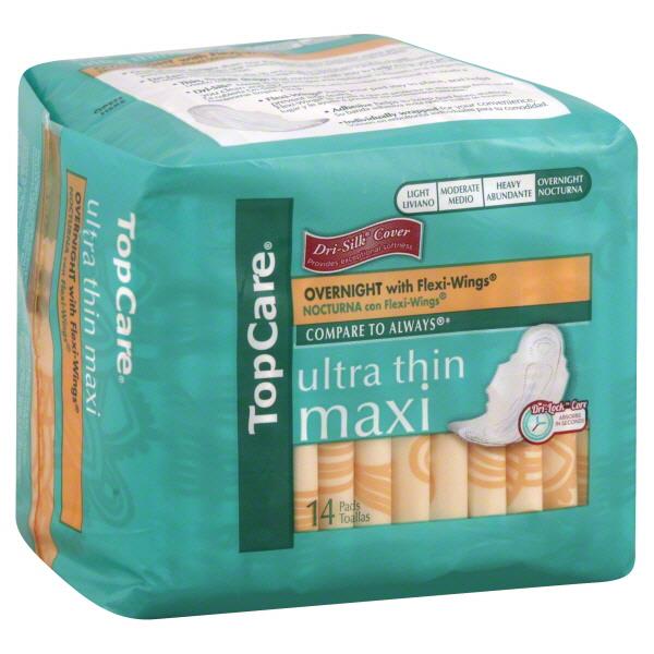 TopCare Pads, Ultra Thin Maxi, Overnight, with FlexiWings HyVee