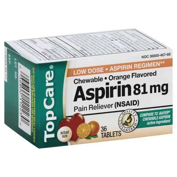 TopCare Aspirin 81mg Chewable Orange Flavored Tablets HyVee Aisles Online Grocery Shopping