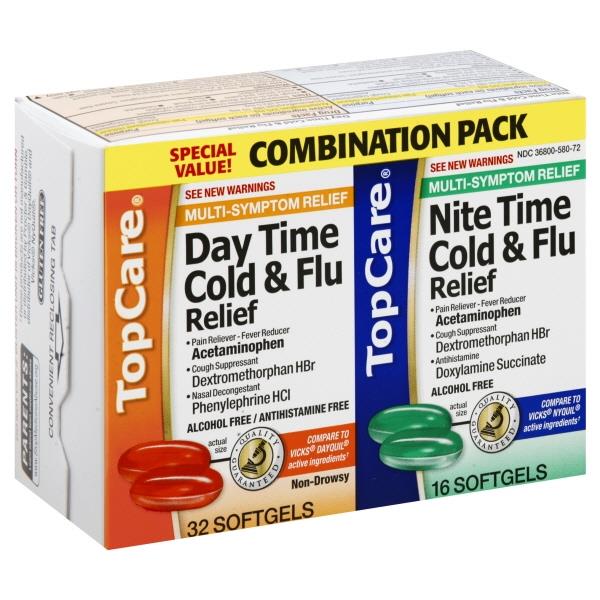 TopCare Day Time/Night Time Cold & Flu Relief Combo Pack Softgels HyVee Aisles Online Grocery