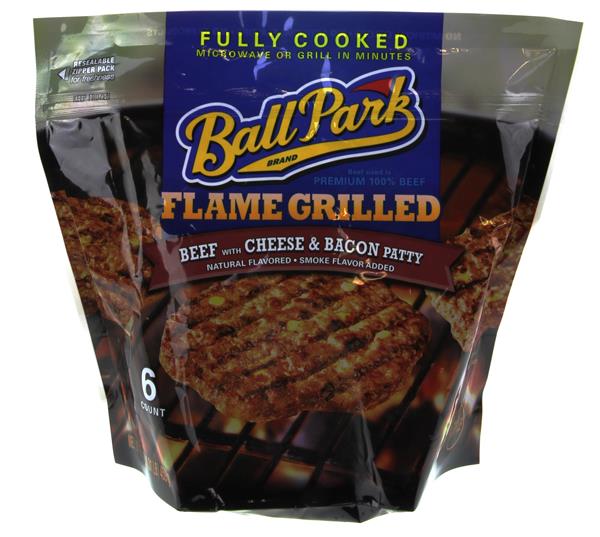 Ball Park Flame Grilled Beef with Cheese & Bacon Patties 6 Count Hy