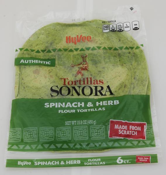 HyVee Authentic Tortillas Sonora Spinach & Herb Flour Tortillas 6CT