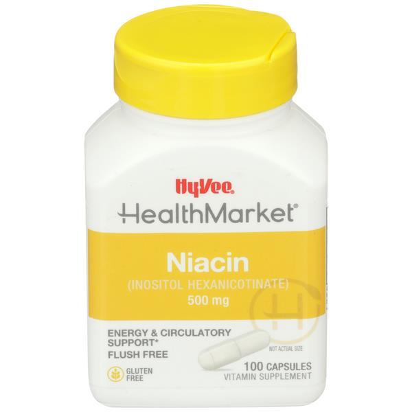 HyVee HealthMarket Niacin Inositol Hexanicotinate 500mg Capsules Hy