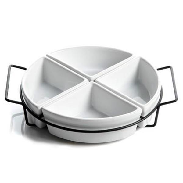 Gibson Home Gracious 4 Section Serving Tray Set with Metal Rack White