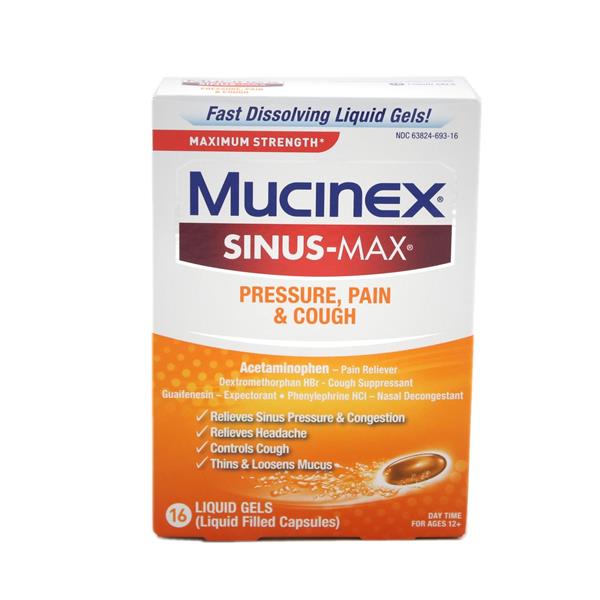 Mucinex Sinus-Max Maximum Strength Pressure, Pain & Cough Liquid Gels ...