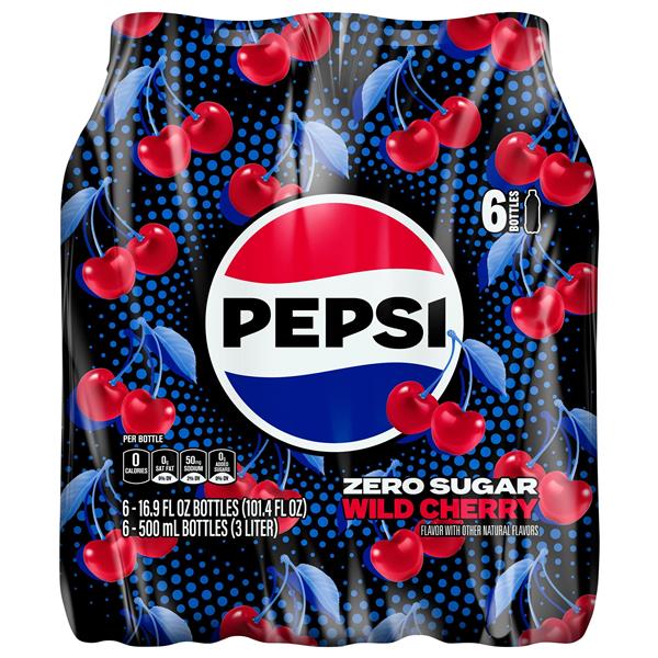 Pepsi Zero Sugar Soda Wild Cherry 16.9 Fl Oz, 6 Count | Hy-Vee