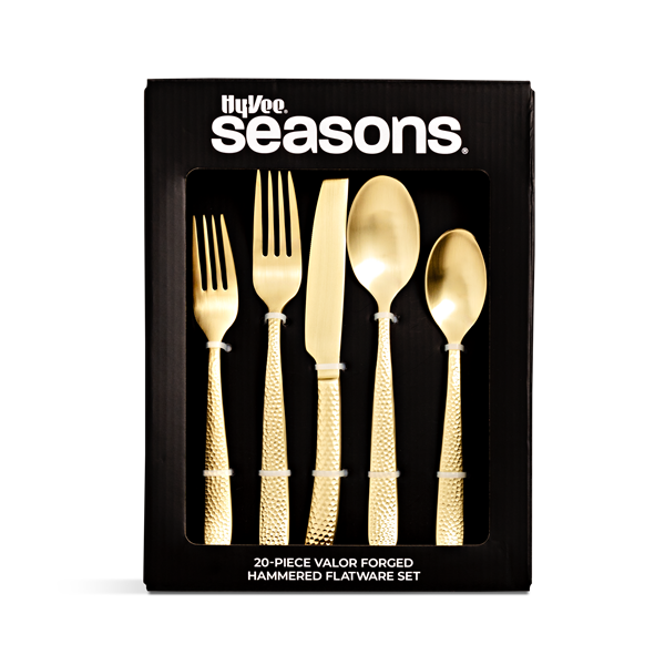 Hy-Vee Seasons 20-Piece Set Valor Forged Hammered Gold Flatware | Hy ...