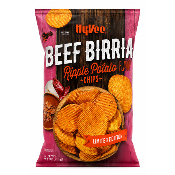 Hy-Vee Beef Birria Ripple Potato Chips, image courtesy of Hy-Vee