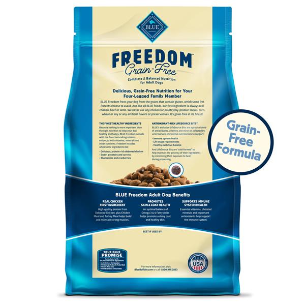 Blue Buffalo Freedom Adult Dog Food, Grain Free, Chicken - 11 lb bag