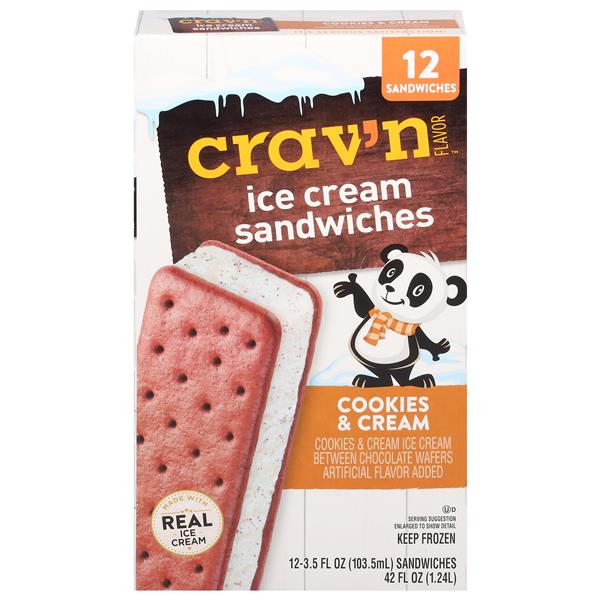 Crav'n Flavor Ice Cream Sandwiches, Cookies & Cream 12-3.5 fl oz