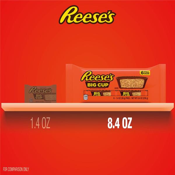 REESE'S Big Cup Milk Chocolate Peanut Butter Cups, Candy Packs, 6