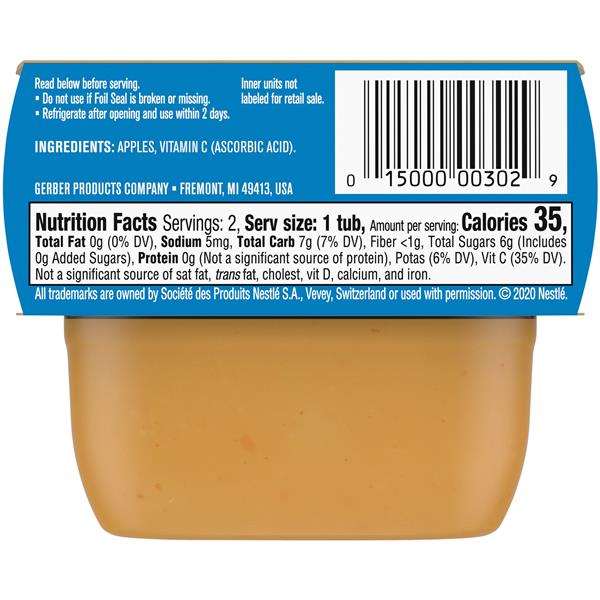 Gerber 1st Foods Baby Food Apple Puree, Clean Label Project, 2 Oz Tubs ...