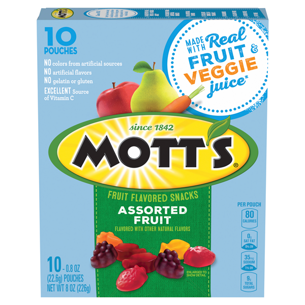 Mott's Assorted Fruit Flavored Snacks 0.8 oz Pouches, 10 Count
