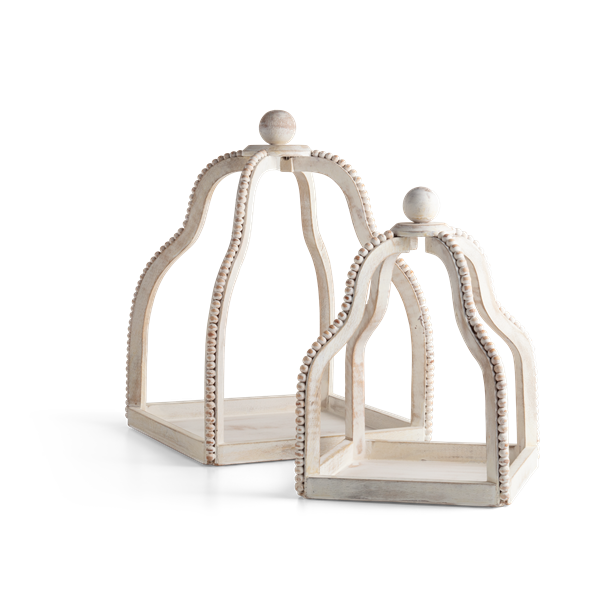 Set Di 2 Lanterne In Legno Di Mango Mud Pie: Design A Perline, Lavaggio Bianco Invecchiato. Perfette Per Interni Ed Esterni, Decorazione Versatile. Dimensioni: Grande 45,7x33x33 Cm, Piccola 36,2x25,4x25,4 Cm. Candele Non Incluse. Eleganza Rustica. - 4